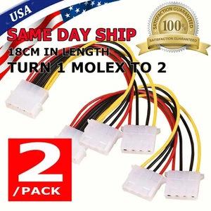 2X 4-pin Molex Male Y-Splitter 4 Pin Molex Dual Female IDE Power Cable Adapter - Picture 1 of 8