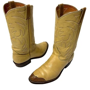 Vtg 70's Nocona 2 Tone COGNAC Leather Cowboy Western LIZARD Skin WING TIP Boots - Picture 1 of 14