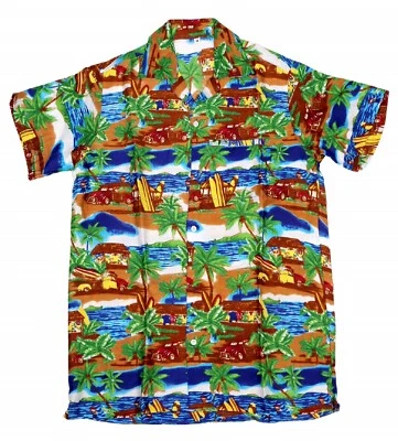 MENS HAWAIIAN SHIRT STAG BEACH HAWAII ALOHA  SUMMER HOLIDAY FANCY BLUE RAYON - Image 1 of 2