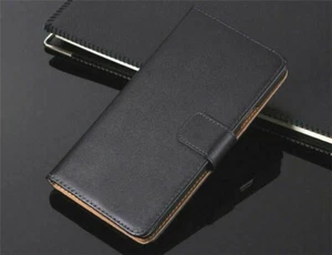For Sony Xperia X, Black Genuine Leather Business Wallet Card Slot Case Cover - Picture 1 of 2
