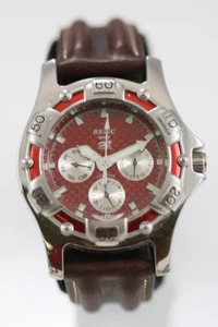 Relic Wet Reloj Hombre Acero Inoxidable Piel Marrón 50m Día Fecha 24hr Rojo - Imagen 1 de 6
