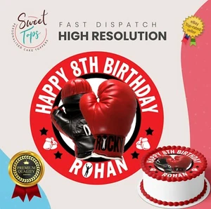BOXING EDIBLE ROUND BIRTHDAY CAKE TOPPER DECORATION PERSONALISED - Picture 1 of 1