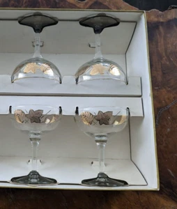 Libbey Hostess Champagne Glassware Gold Leaves 6.5oz #8479 SET OF 5 Glasse - Picture 1 of 9