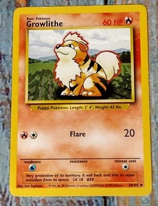 Pokemon Card Growlithe 28/102 Base Set Basic Uncommon 1999 (#2) - Picture 1 of 4