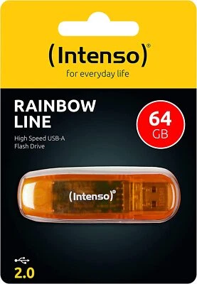 Intenso; RAINBOW LINE, 64GB High Speed USB-A Memory Stick Flash Drive 2.0.Orange - Image 1 of 3