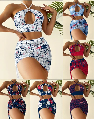 New England Patriots 2 Pieces Cutout Swimsuit Halter Bikini Sexy Bathing Suit Cover