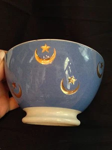 Antique 1890's 5" Bowl German Porcelain For Persian Market BLUE GOLD MOON STARS - Picture 1 of 5