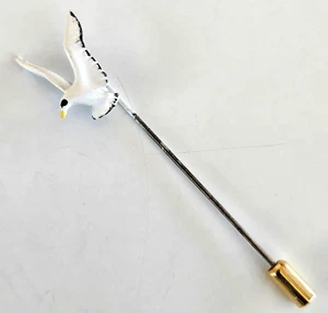 Vintage Enamel Seagull Stick Pin 2-5/8" Gold Tone Fastener - Picture 1 of 5