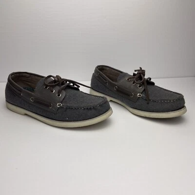 Sapatos de barco masculinos Aldo Rossini tamanho 8 couro vegano cinza sola branca - Imagem 1 de 4