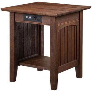 Bowery Hill 20" Solid Wood Square End Table with Charging Port in Burnt Amber - Picture 1 of 5