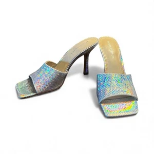 Marc Fisher Damen-Sandalen silber metallic Danria-Prägung eckige Zehenpartie Größe 7,5 - Bild 1 von 7