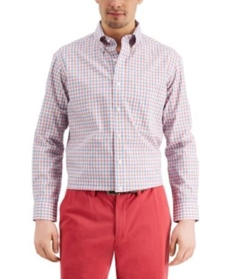 Camisa de vestir Club Room para hombre de algodón ajuste regular a cuadros de guinga roja/azul marino 18 34/35 Foto 1 de 4