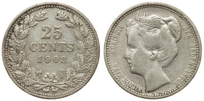 Netherlands - 25 Cents 1903 - Wilhelmina, Silver - Image 1 of 3
