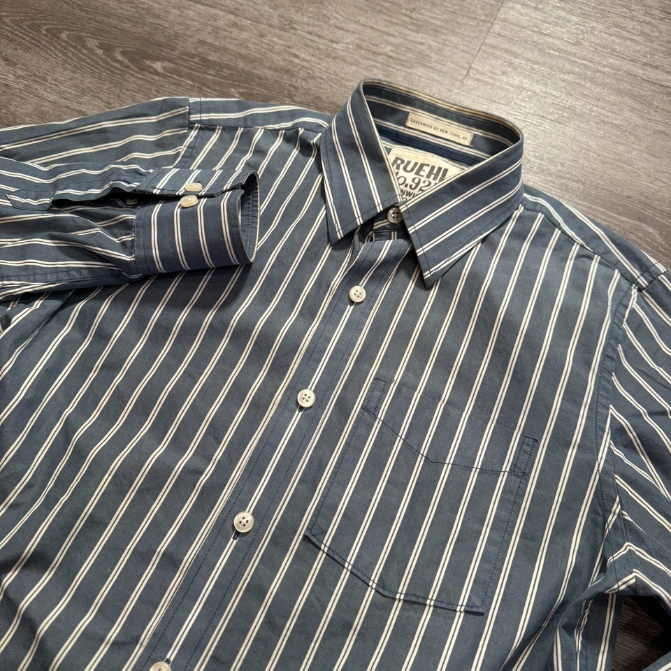 Camisa Ruehl Nº 925 Para Hombre Mediana Azul Rayas Calce Clásico Manga Larga Abotonada Foto 1 de 4