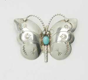 N. Silago Navajo Indianer Sterlingsilber Türkis Schmetterling Anstecknadel Brosche - Bild 1 von 3
