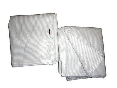 TOMMY HILFIGER GRAY & WHITE OXFORD STRIPES (2P) TWIN FLAT SHEETS SET 64X96 - Image 1 of 4