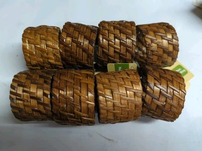 Плетеные бамбуковые салфетки кольца держатели лот из 8 новых с ярлыками богемное пляж натуральный  - Изображение 1 из 4