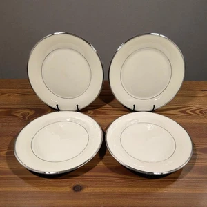 Lenox Solitaire Dinner Plates Set of 4 Ivory Bone China Platinum Trim USA 10 3/4 - Picture 1 of 9