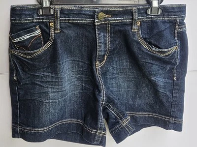 Earl Jean Shorts Womens 12 Denim Embroidered Pockets Distressed Casual Stitching - Image 1 of 4