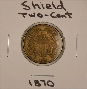 1870-P "Union Shield" Two-Cent Copper Coin, Very Fine - Picture 1 of 2