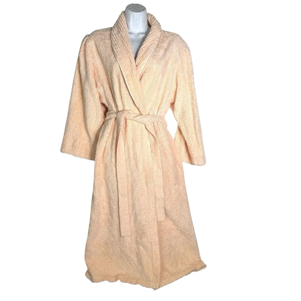 复古 Victoria's Secret 金色标签桃色雪尼尔长袍 M 美国制造填充袖 — 第 1/4 张图片