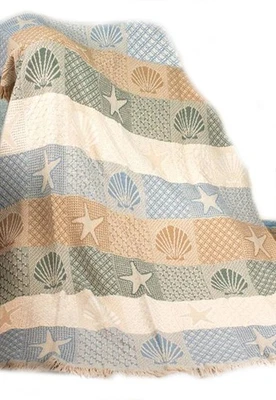 Manual Cotton Throw Blankets Seashells by The Seashore 2 Layer Throw Blanket ... - Image 1 of 2