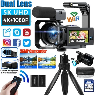CAMPARK 5K Doppelobjektiv 56MP Videokamera Camcorder WiFi Vlogging Kamera IR Nachtsicht