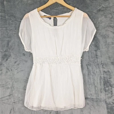 女式上衣中号丝绸仙女天使女性纯粹浪漫 Coquette 美丽白色 — 第 1/4 张图片