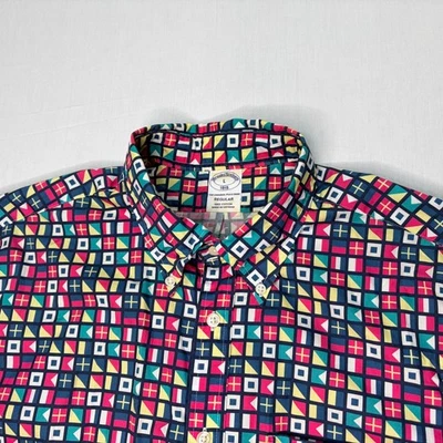 Brooks Brothers 1818 Short Sleeve Button Down Shirt Mens L Colorful Print - Image 1 of 4