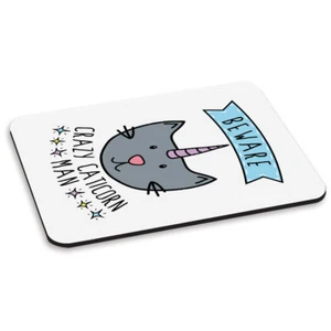 Beware 'Crazy' - Fou Caticorn Man Tapis De Souris PC Ordinateur - Chat Licorne - Photo 1/1