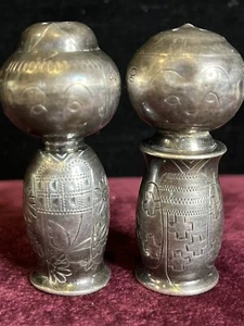 Vintage Oriental Girl & Boy Sterling Silver Salt & Pepper Shakers - Bild 1 von 6