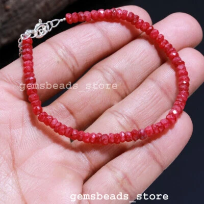 Genuine Corundum Ruby Faceted Indian Cut Beads Jewellery  Bracelet /Ankelt - Image 1 of 4