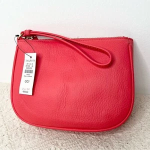 Talbots Coral Red Pebbled Leather Wristlet Clutch Handbag NWT - Picture 1 of 9