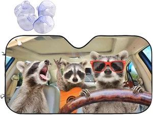 Begarm Three Funny Raccoons Animals Windshield Sun Shade for Car SUV Truck(51""  - Picture 1 of 12