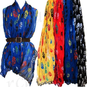Nuevo Bufanda Mujer Chal Envoltura Gasa Cráneo Multicolor Arrugas - Imagen 1 de 5