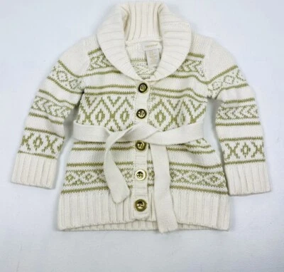 Suéter tejido Savannah para niños y niñas talla 2T blanco con botones dorados y acento largo Foto 1 de 4