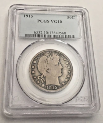 1915 50C Barber Half Dollar PCGS VG10 Certified - Image 1 of 2