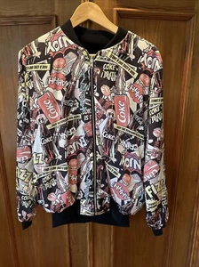 Coca Cola House Of Stars Comic Print Bomber Jacket Reversible To Black Velvet Lg - Picture 1 of 15