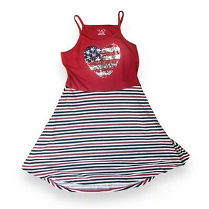 The Children’s Place Striped Skirt Sequin Heart American Flag Dress - Size: L - Picture 1 of 4