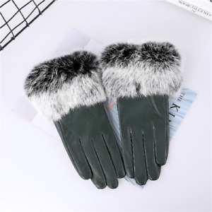 New Wholesale Women Real Leather Gloves with Rabbit Fur Cuffs Sheepskin Mittens