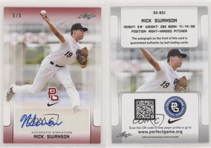 2017 Leaf Perfect Game National Showcase Red /5 Nick Swanson #BA-NS2 Auto