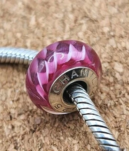Authentic 925 Sterling Silver Pink Fushia Dream Murano European Charm Bead - Picture 1 of 3