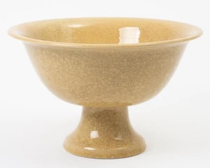 Huge Vintage Crackle Glaze Ceramic Footed Pedestal Bowl Centerpiece 16" Diameter - Picture 1 of 5