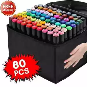 80 Colors Markers Graphic Drawing Painting Alcohol Art Dual Tip Sketch Pens Kit - Picture 1 of 6