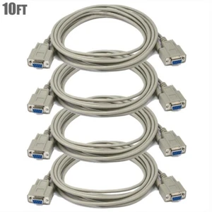 4x 10FT DB9 9-Pin RS232 Serial COM Port Female to Female PC Computer Cable Beige - Picture 1 of 3