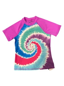 Lands End Youth Kids Sz L 6x/7 Pink Rash Guard Swim Shirt Blue Tie Dye New - Picture 1 of 11