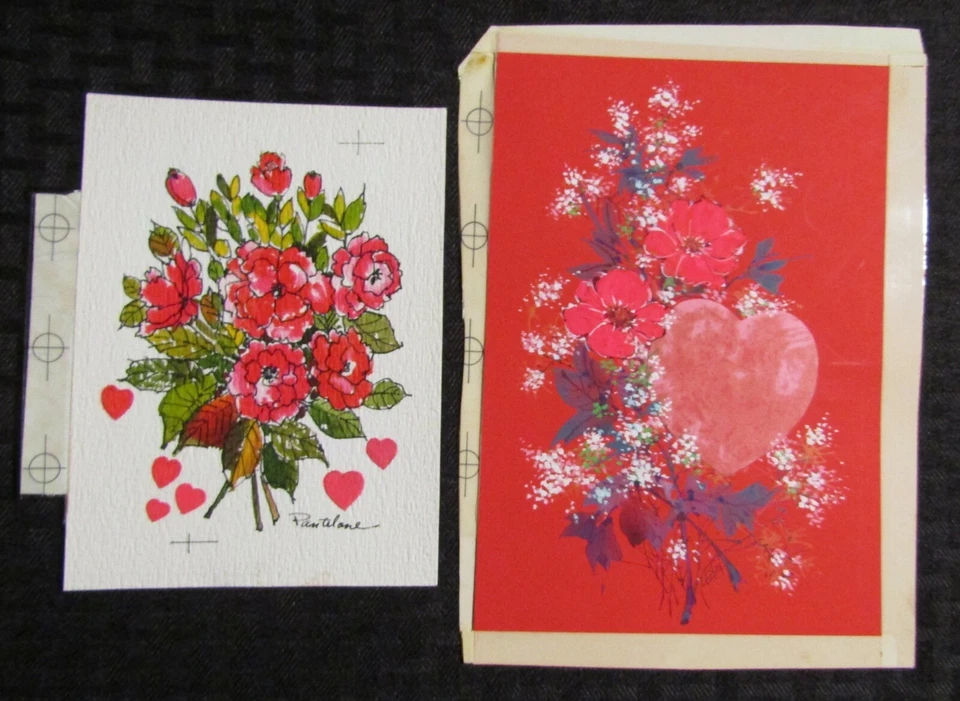 LOTE de 2 corazones de tarjetas de felicitación de 5,5x7,5" DÍA DE SAN VALENTÍN con flores rojas y blancas Foto 1 de 1