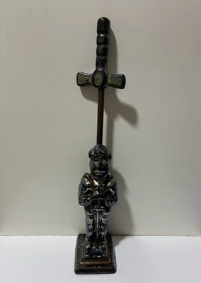 Vintage Bronzed Iron Armoured Knight Fireside Companion Poker Holder With Poker  - Image 1 of 4