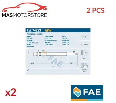 ENGINE GLOW PLUGS FAE 74223 2PCS P NEW OE REPLACEMENT - Image 1 of 4