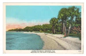Vintage Sarasota Florida Beach Scene Dixie Flyer Train Route Postcard - Picture 1 of 2